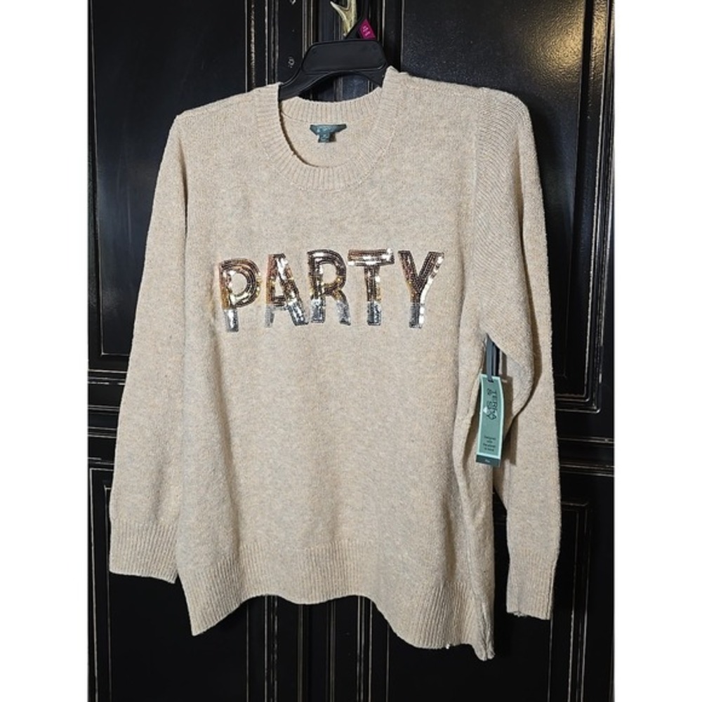 Terra & Sky Women's Embellished "Party" Sweater Size 2X,talking Sweater